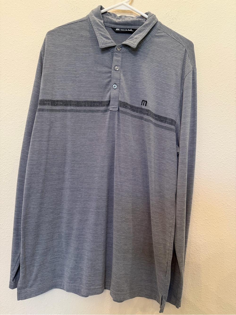 Travis Mathew Men's Long-Sleeve Heather Grey Polo Shirt Size Large